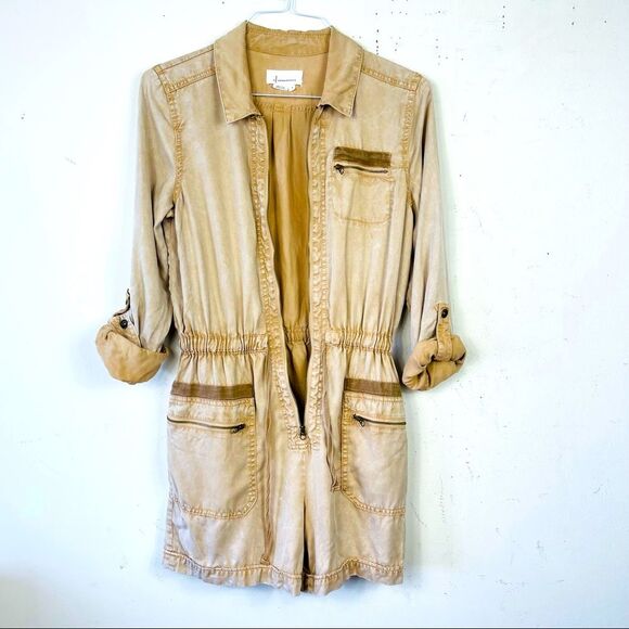 Anthropologie Ivy Utility Zip Up Tencel Romper One Piece Jumpsuit Yellow S - Picture 9 of 15